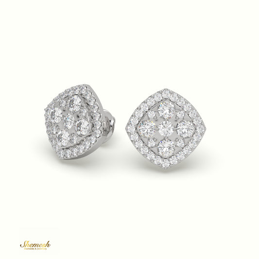 18K Gold Round Diamond Cluster Stud Earrings