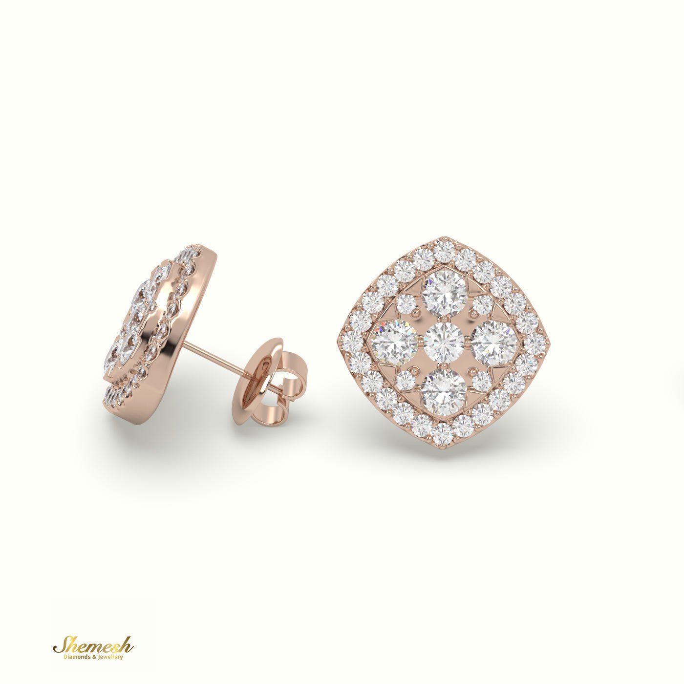 18K Gold Round Diamond Cluster Stud Earrings - shemesh_diamonds