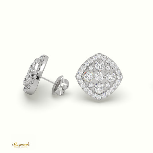 18K Gold Round Diamond Cluster Stud Earrings