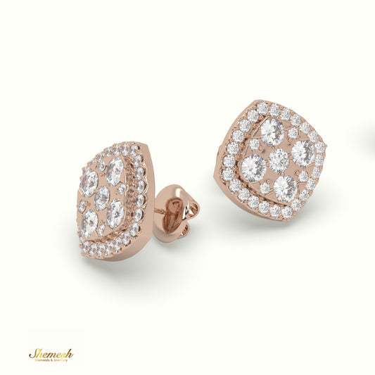 18K Gold Round Diamond Cluster Stud Earrings