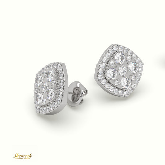 18K Gold Round Diamond Cluster Stud Earrings