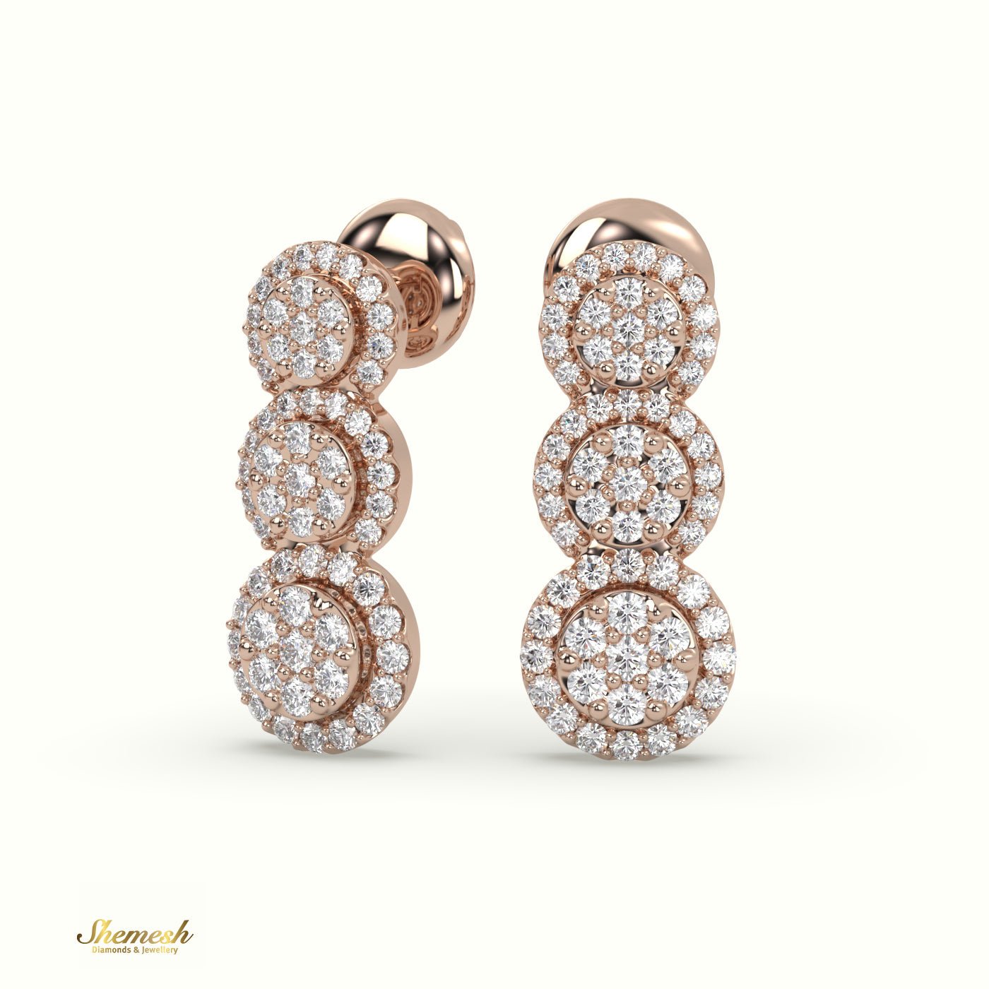 18K Gold Round Diamond Halo Style Dangle Earrings - shemesh_diamonds