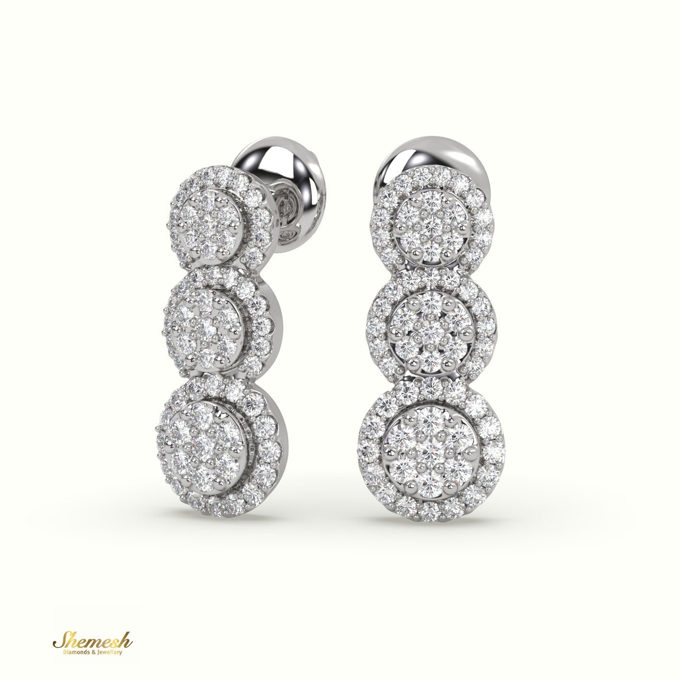 18K Gold Round Diamond Halo Style Dangle Earrings - shemesh_diamonds