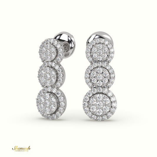 18K Gold Round Diamond Halo Style Dangle Earrings - shemesh_diamonds