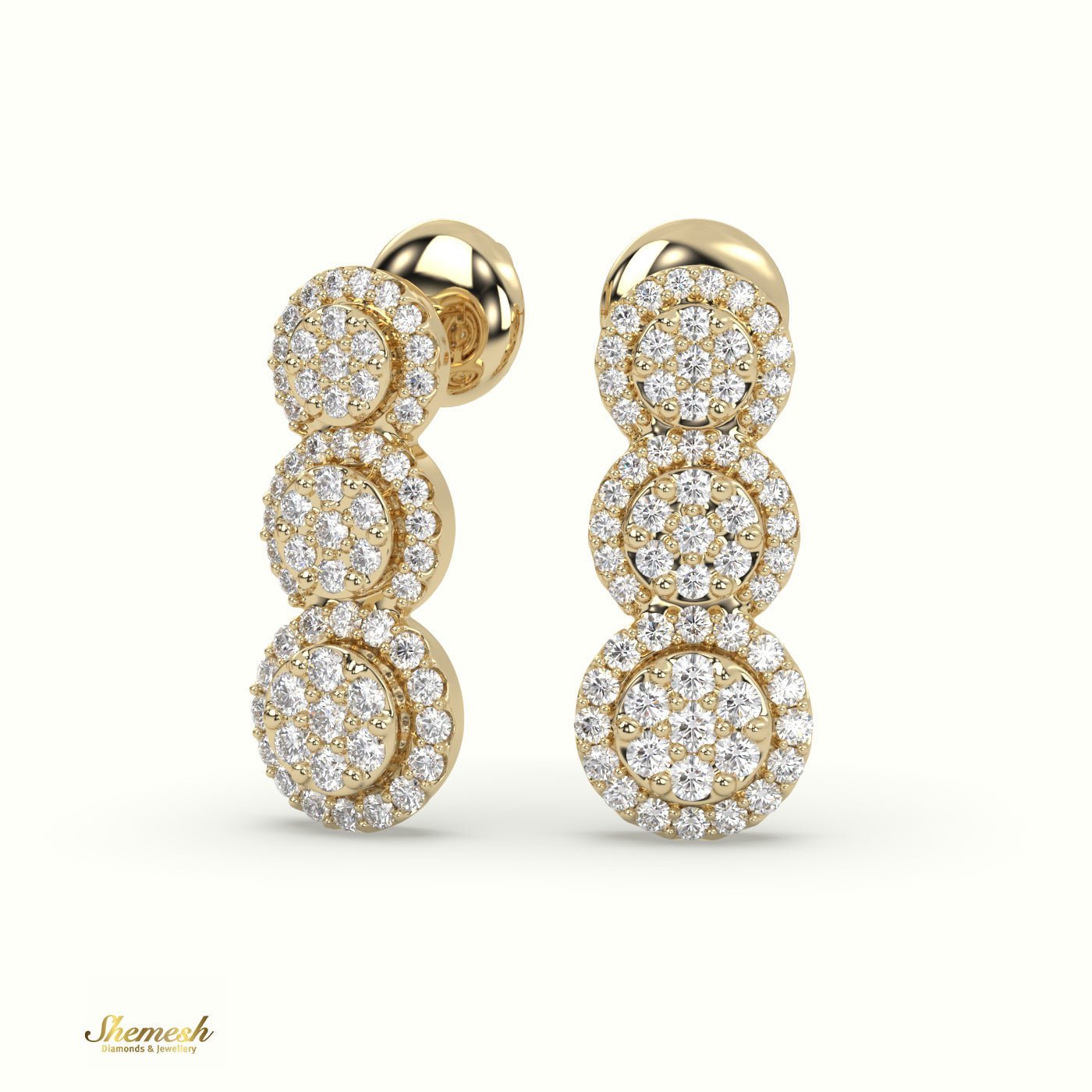 18K Gold Round Diamond Halo Style Dangle Earrings - shemesh_diamonds