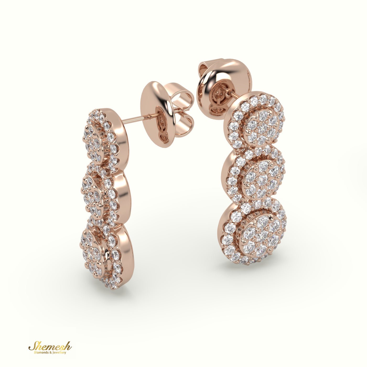 18K Gold Round Diamond Halo Style Dangle Earrings - shemesh_diamonds