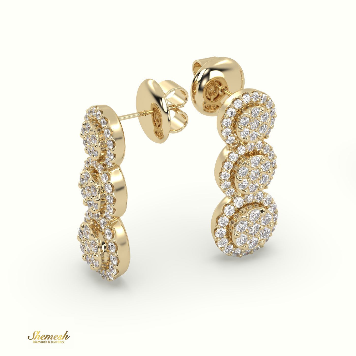 18K Gold Round Diamond Halo Style Dangle Earrings - shemesh_diamonds