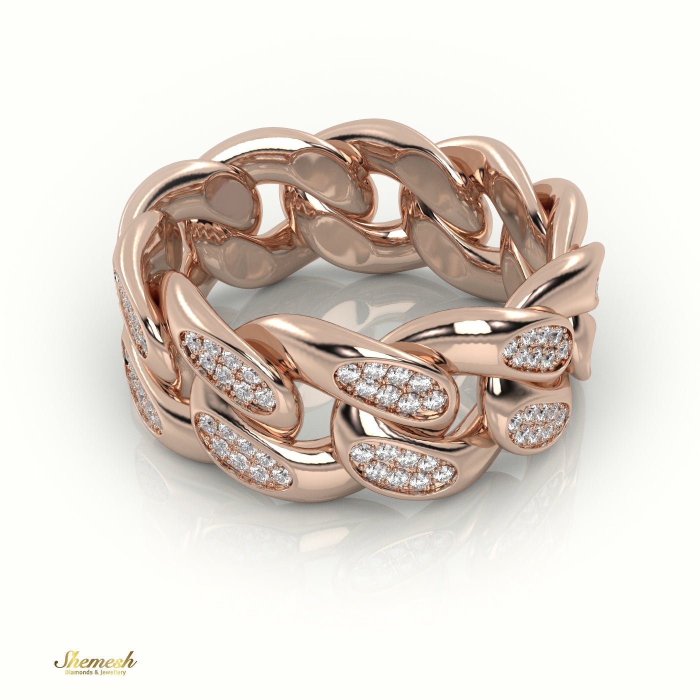 18K Gold Cuban Link Diamond Ring - shemesh_diamonds