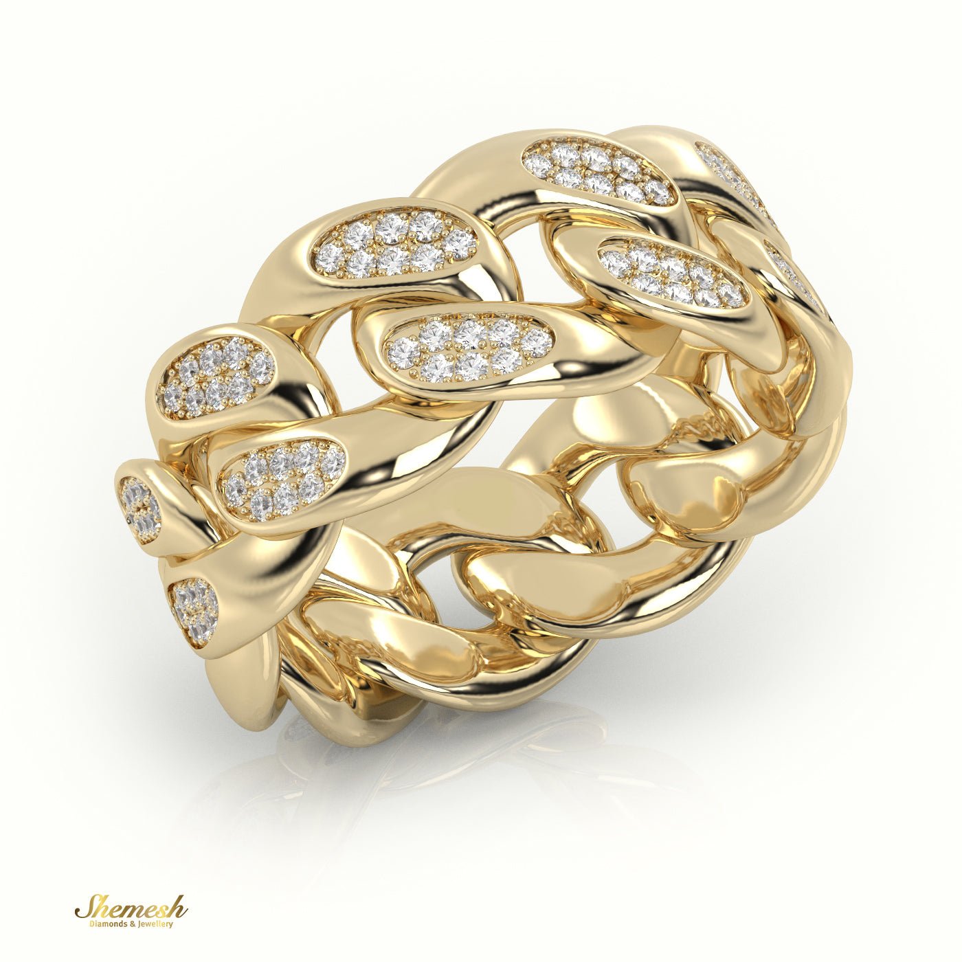 18K Gold Cuban Link Diamond Ring - shemesh_diamonds