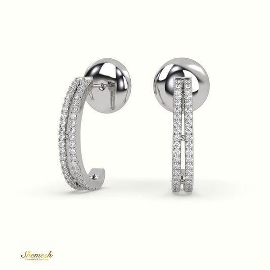 18K Gold Round Diamond Double Row Half Hoop Earring - shemesh_diamonds