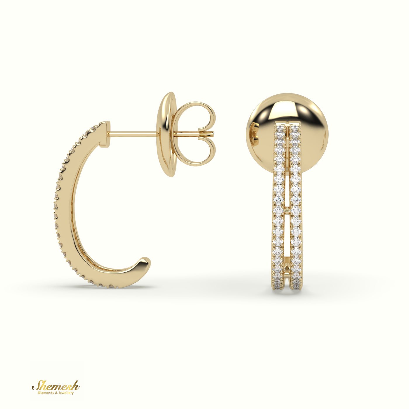 18K Gold Round Diamond Double Row Half Hoop Earring - shemesh_diamonds