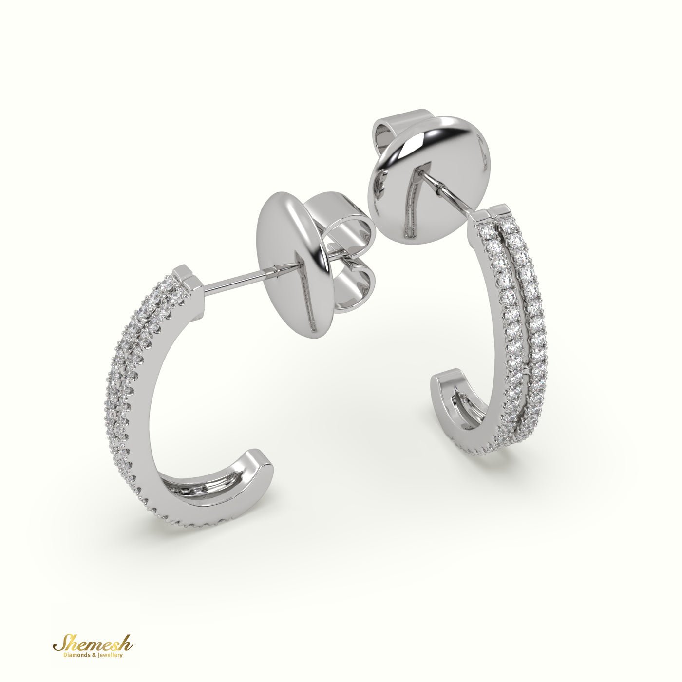 18K Gold Round Diamond Double Row Half Hoop Earring - shemesh_diamonds