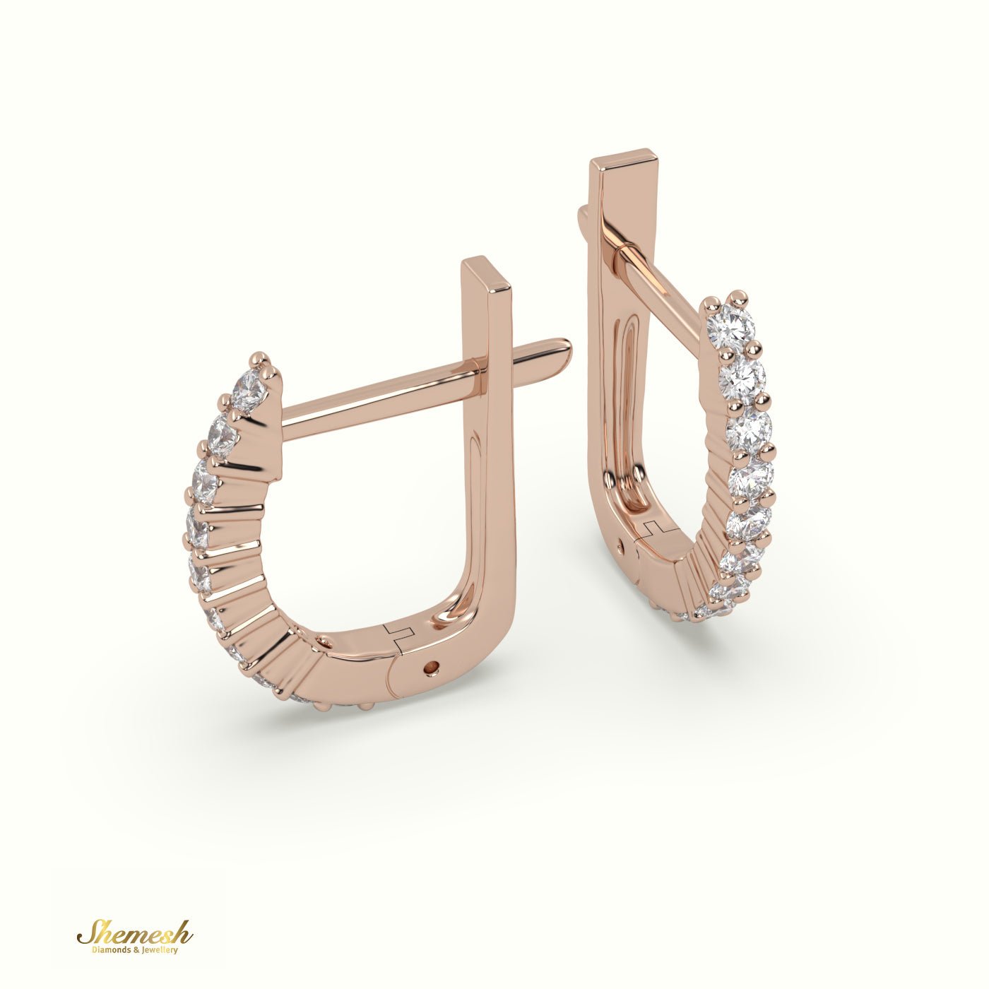 18K Gold "U" Shaped Mini Diamond Hoop Earrings - shemesh_diamonds