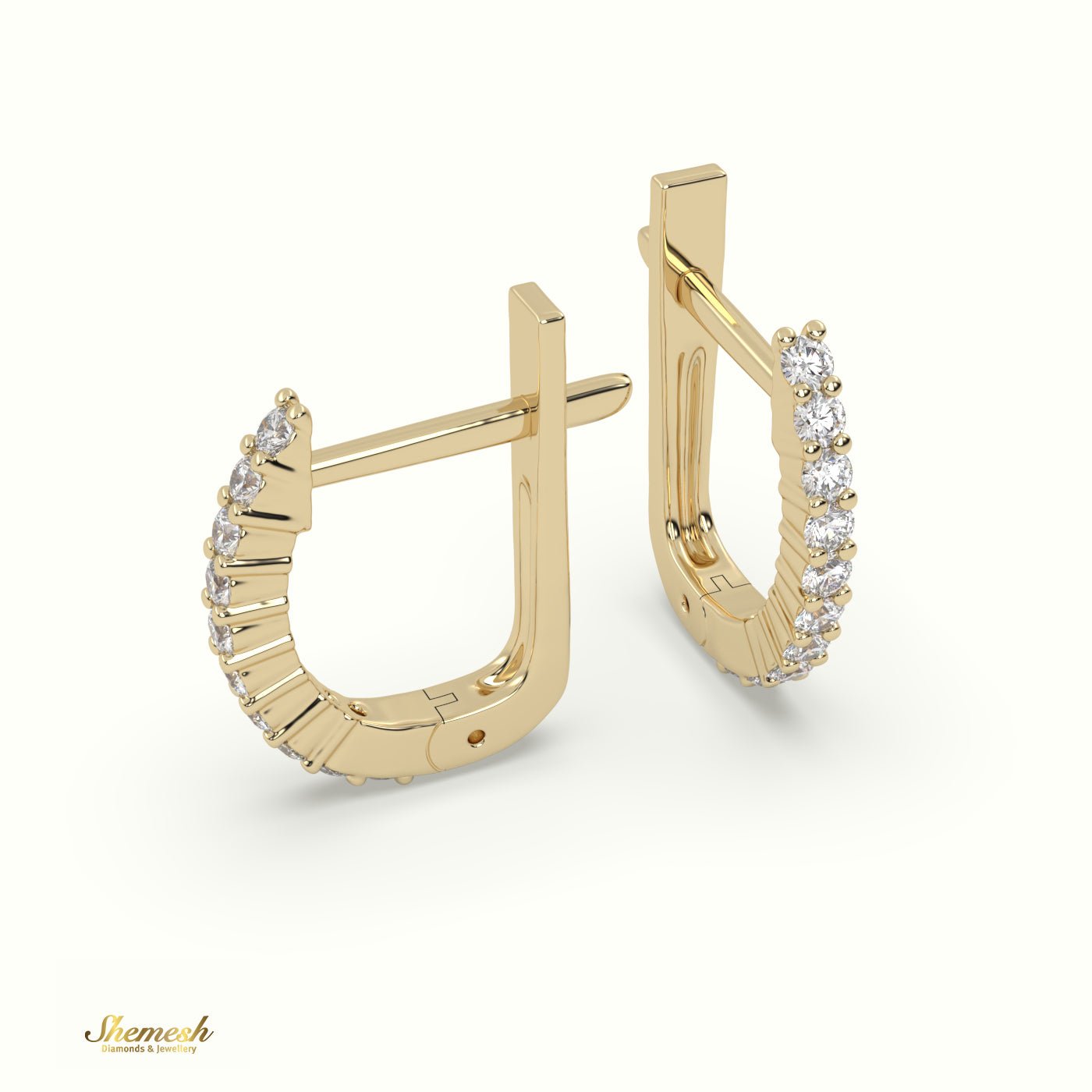 18K Gold "U" Shaped Mini Diamond Hoop Earrings - shemesh_diamonds