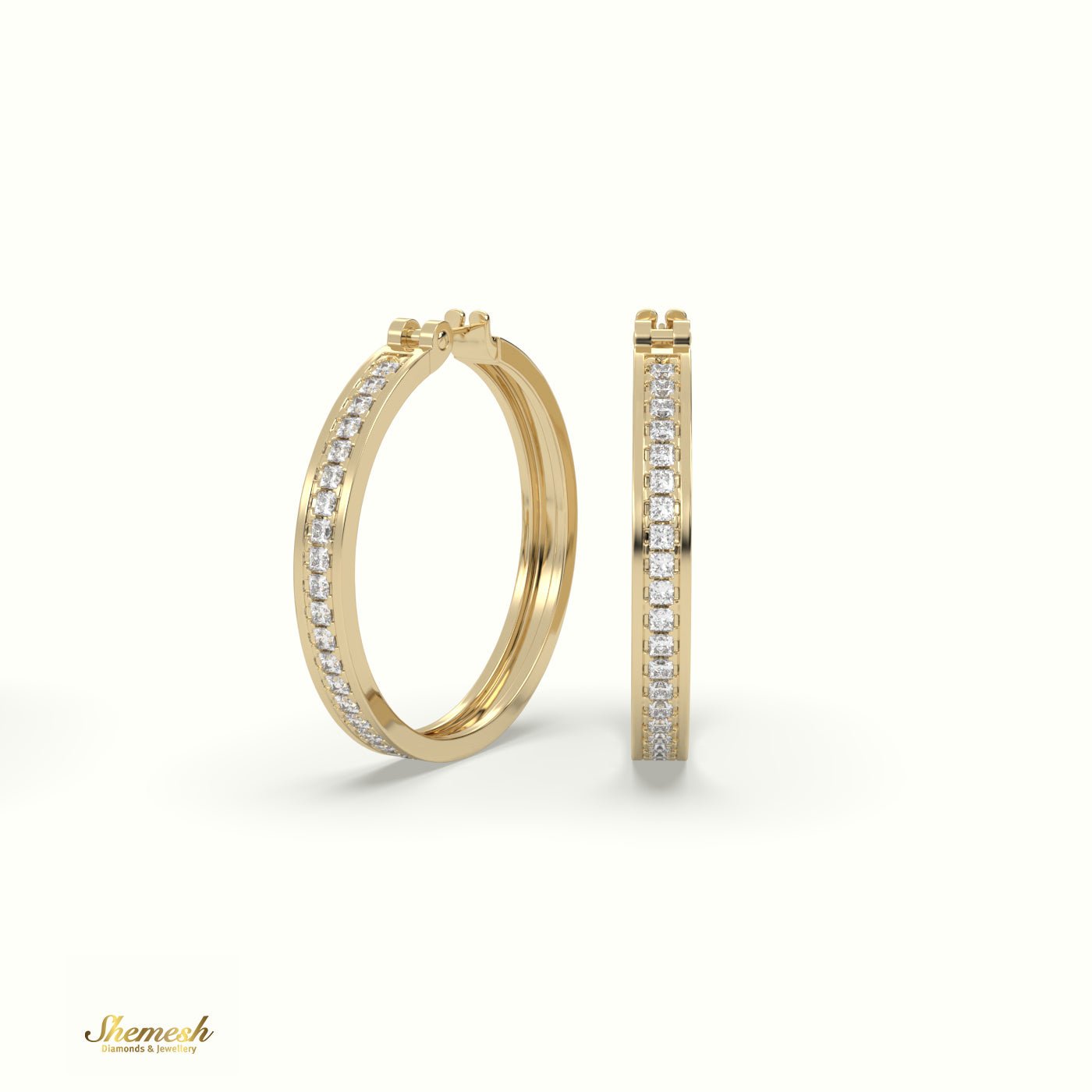 18K Gold Round Diamond Channel Set Hoop Earrings - shemesh_diamonds