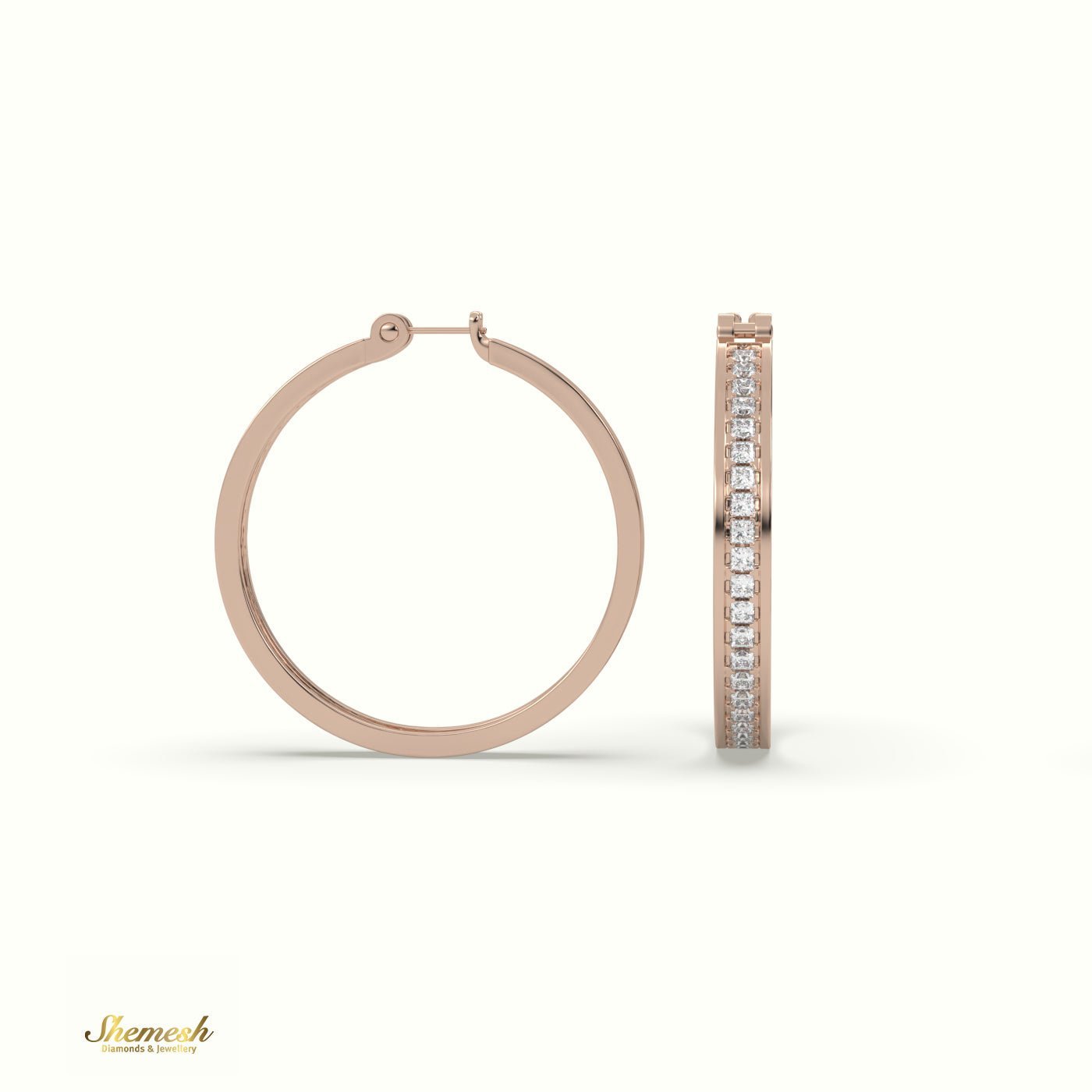 18K Gold Round Diamond Channel Set Hoop Earrings - shemesh_diamonds