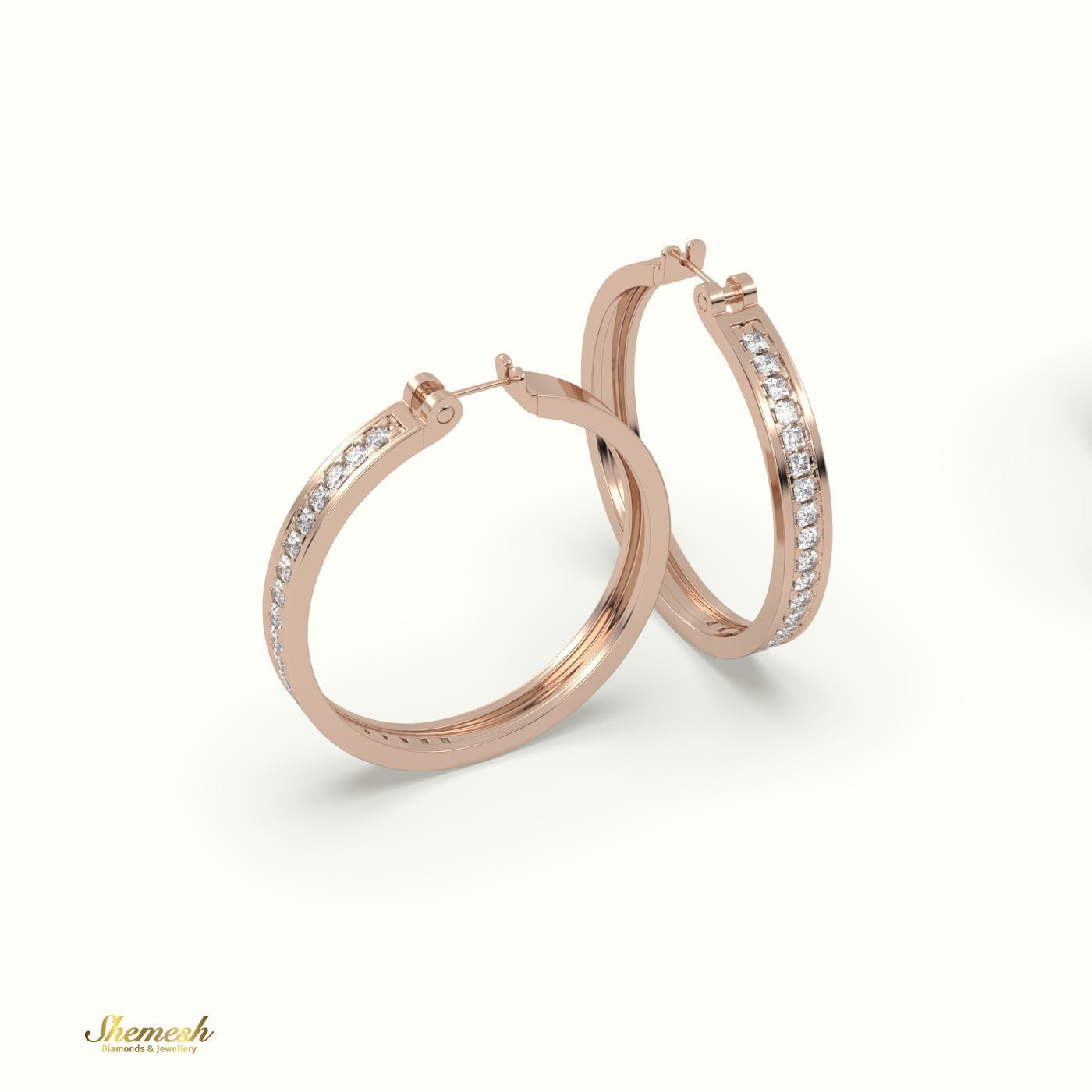 18K Gold Round Diamond Channel Set Hoop Earrings - shemesh_diamonds