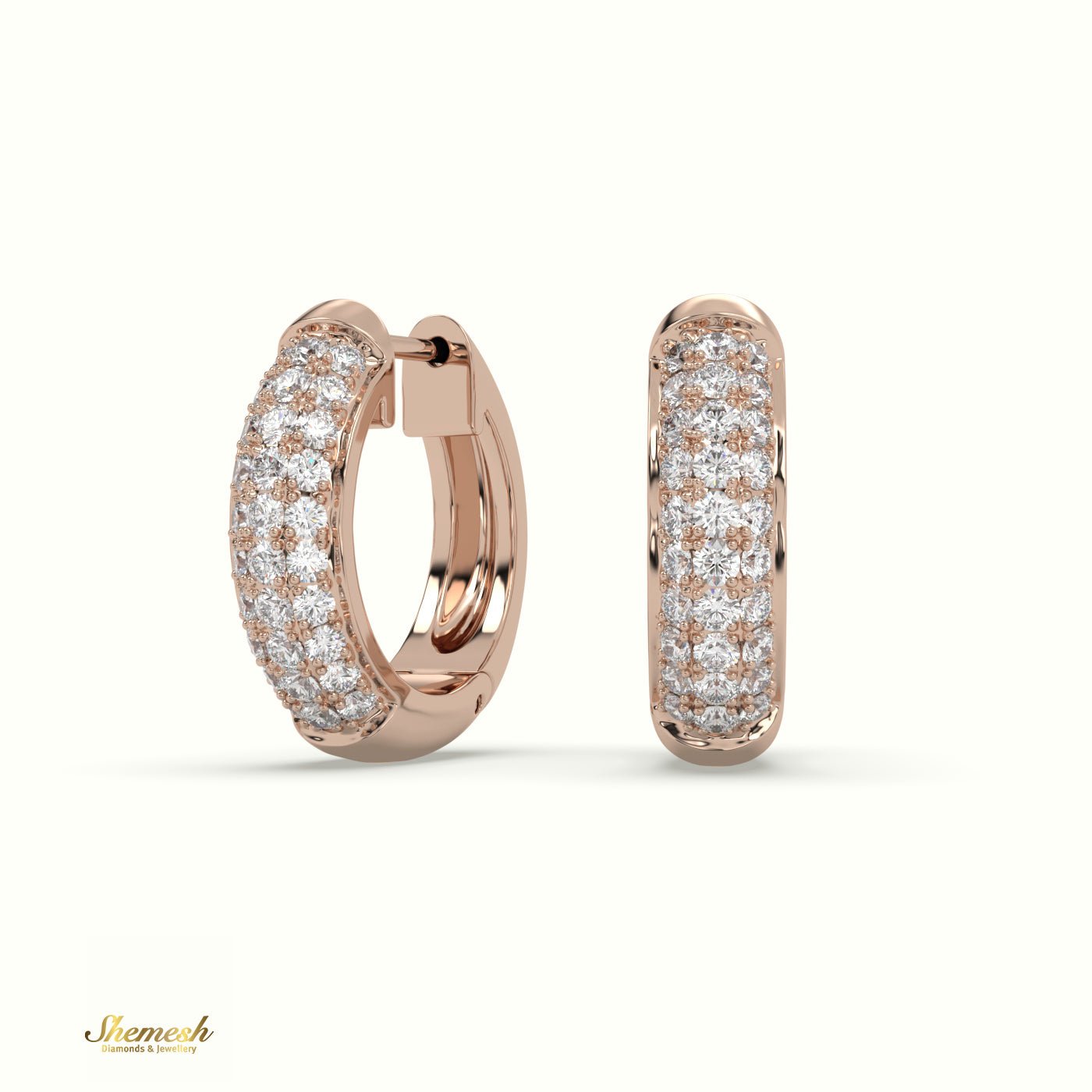 18K Gold Round Brilliant Cut Diamond Huggie Earrings - shemesh_diamonds