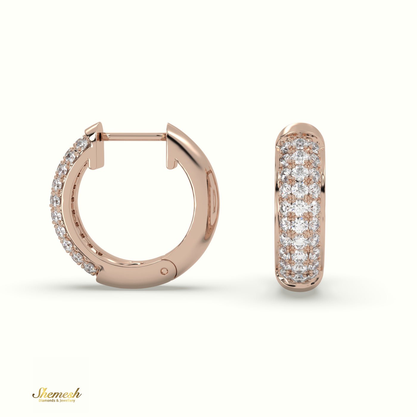 18K Gold Round Brilliant Cut Diamond Huggie Earrings - shemesh_diamonds