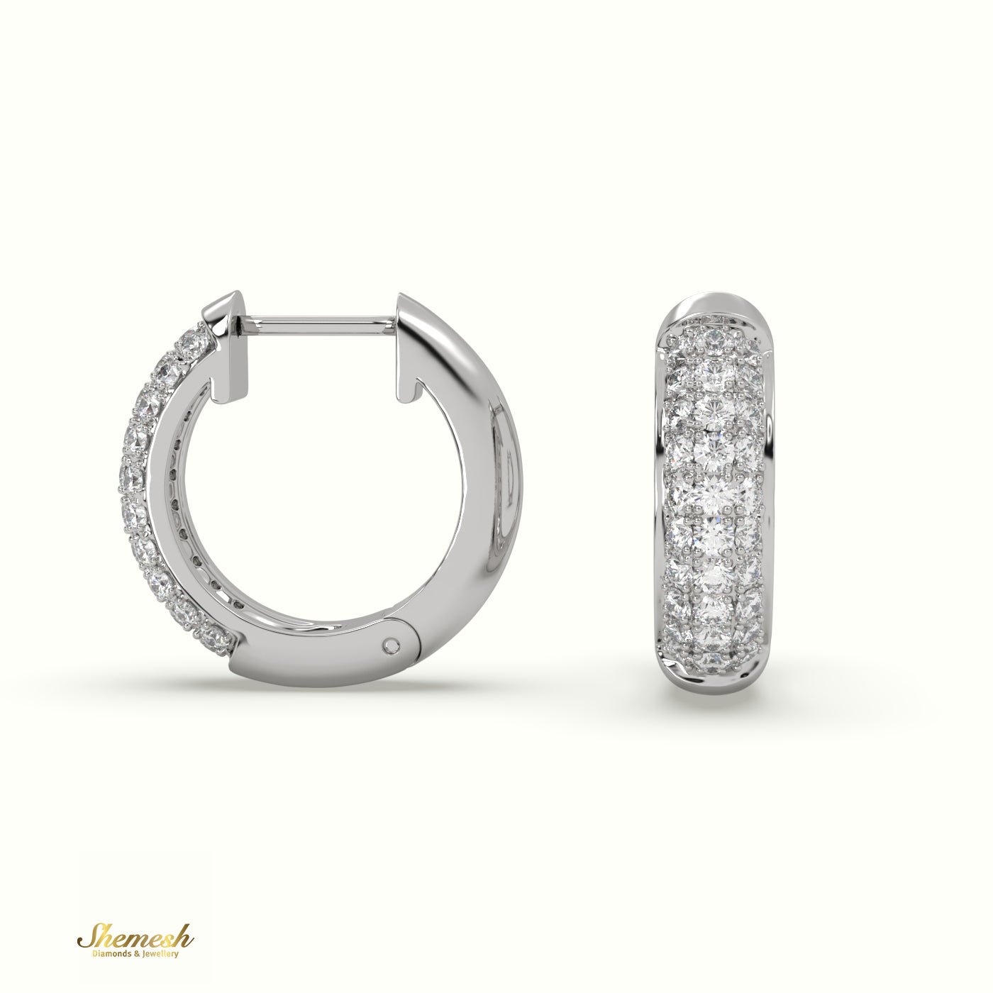 18K Gold Round Brilliant Cut Diamond Huggie Earrings - shemesh_diamonds