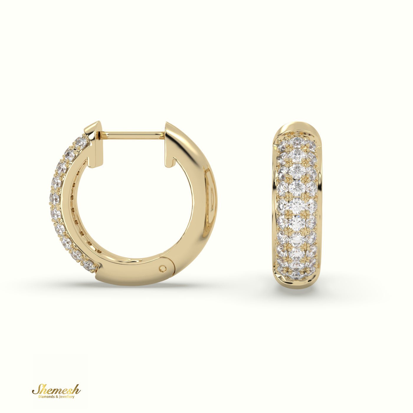 18K Gold Round Brilliant Cut Diamond Huggie Earrings - shemesh_diamonds