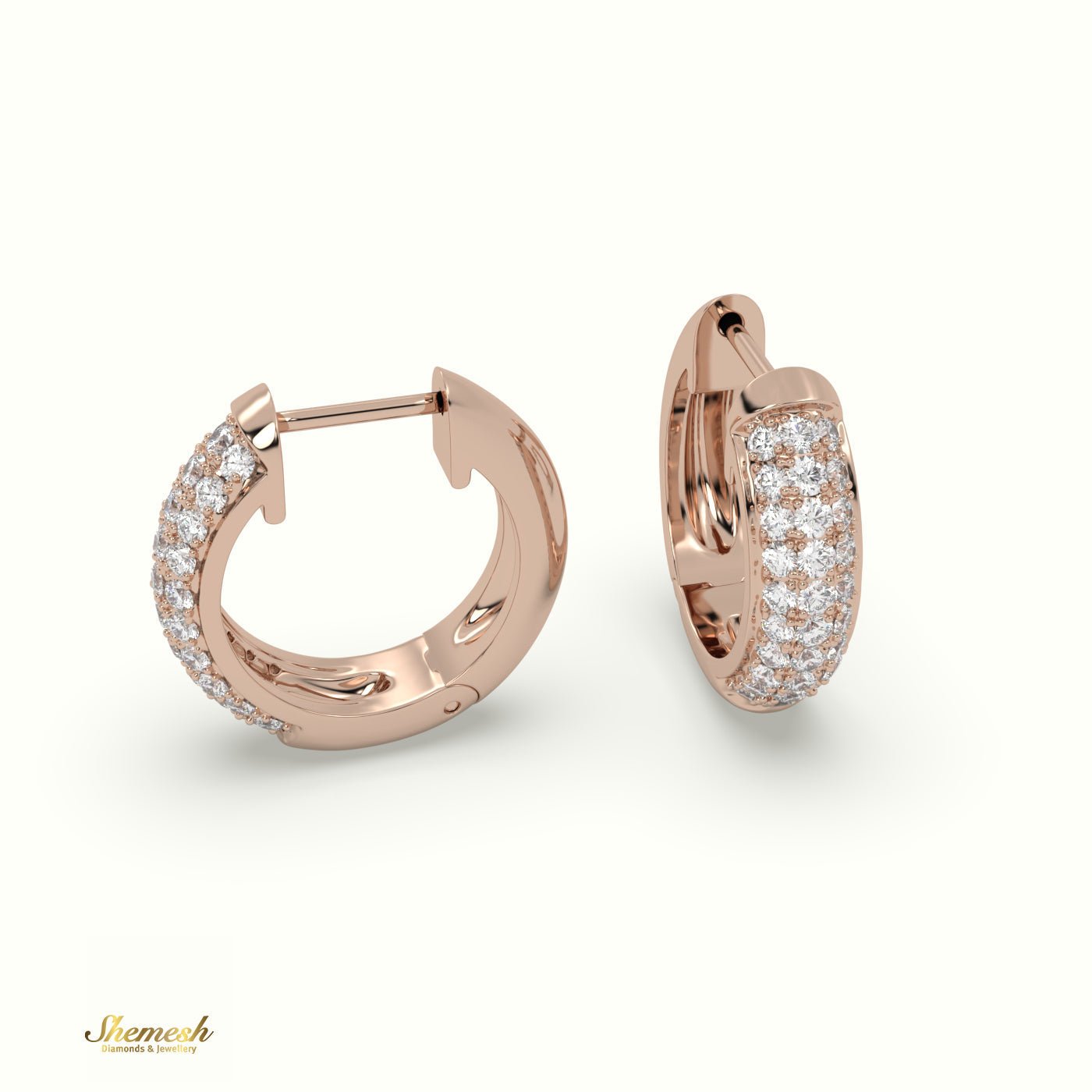 18K Gold Round Brilliant Cut Diamond Huggie Earrings - shemesh_diamonds