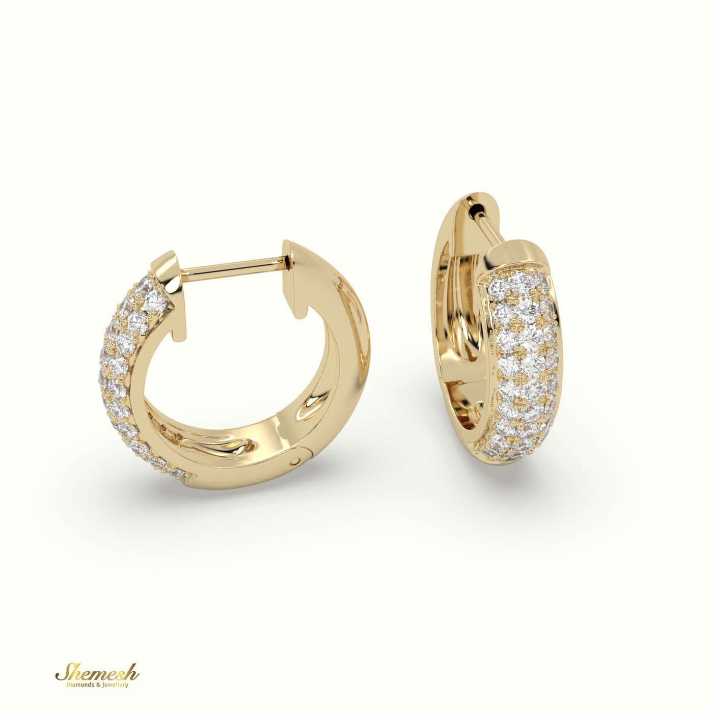 18K Gold Round Brilliant Cut Diamond Huggie Earrings - shemesh_diamonds