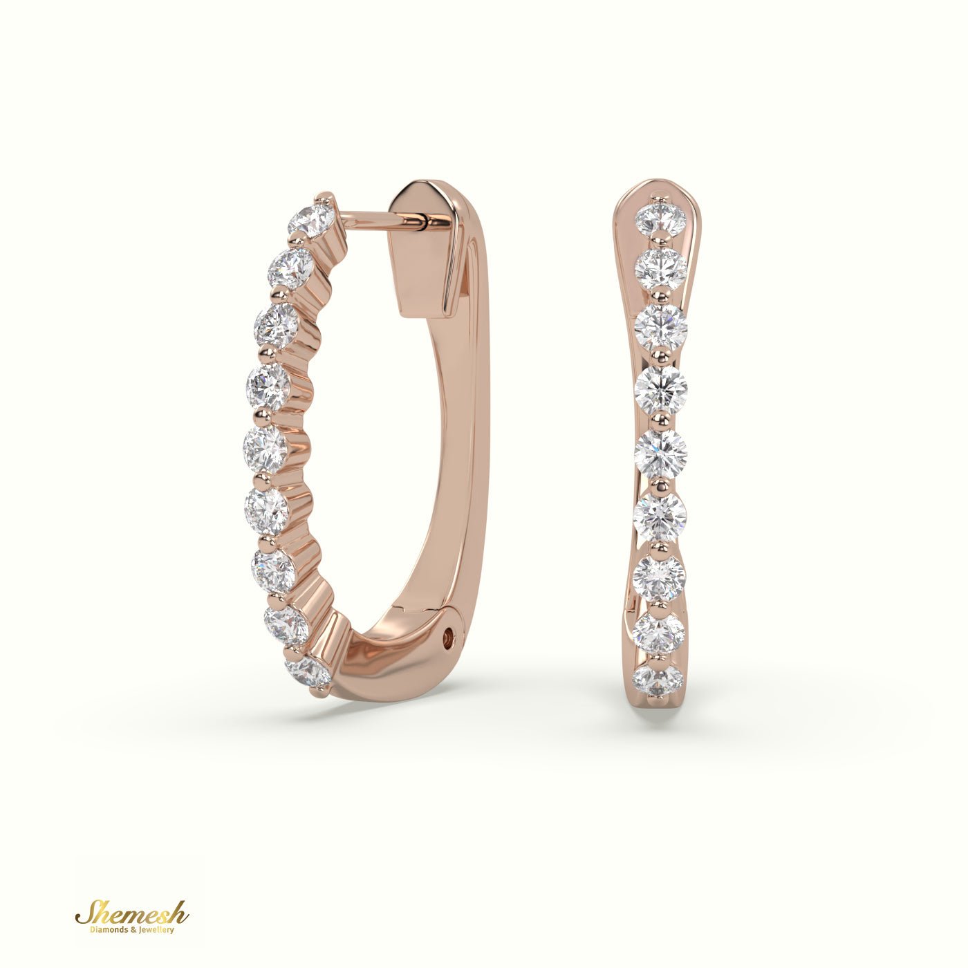 18K Gold Shared Prong Setting Hoop Diamond Earrings - shemesh_diamonds