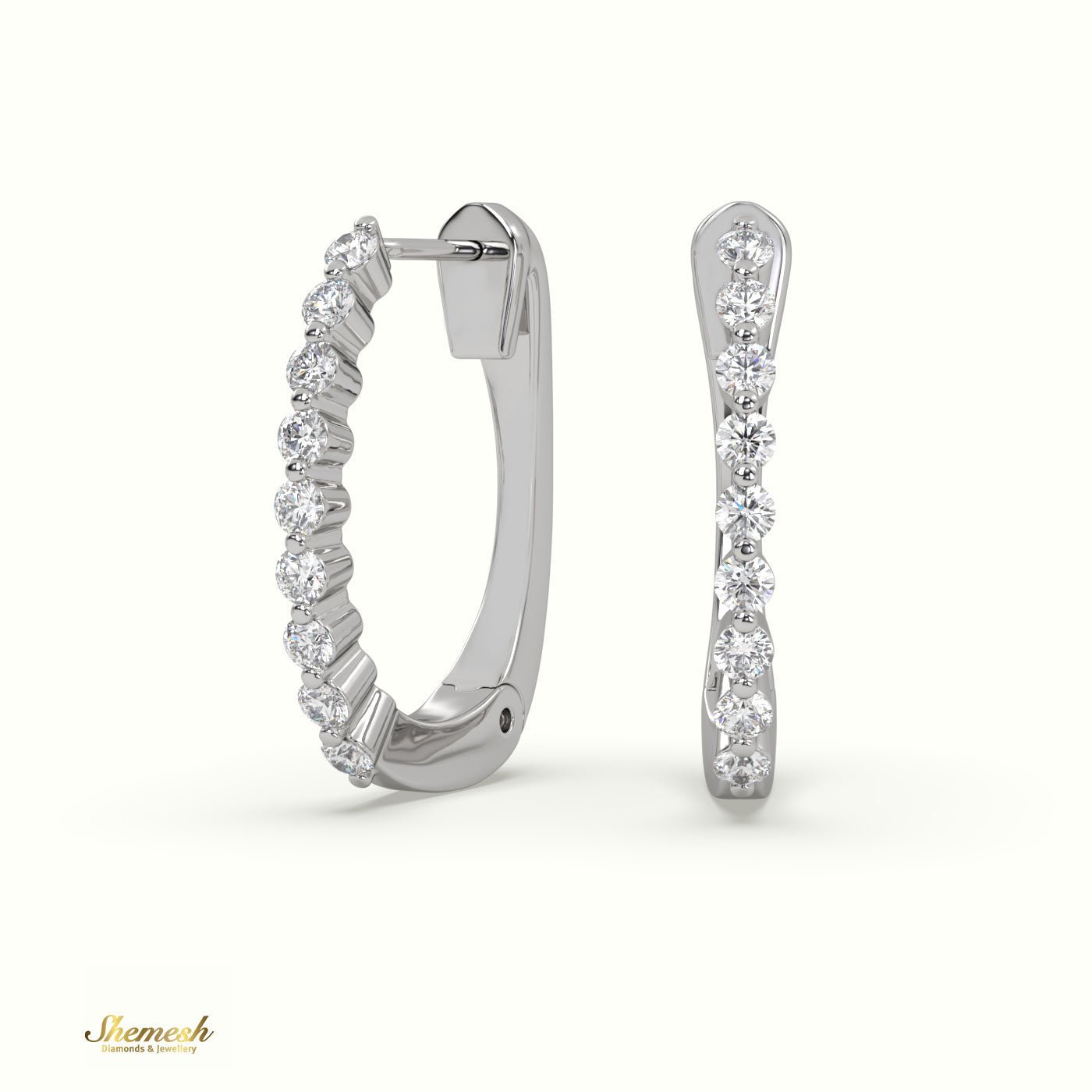 18K Gold Shared Prong Setting Hoop Diamond Earrings - shemesh_diamonds