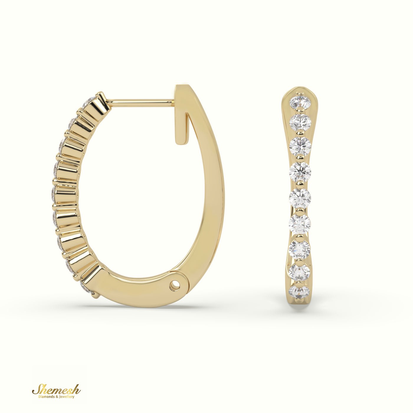 18K Gold Shared Prong Setting Hoop Diamond Earrings - shemesh_diamonds