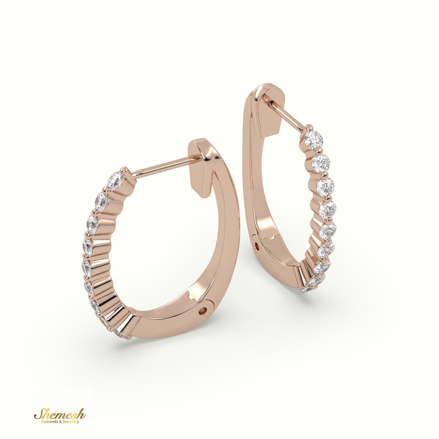 18K Gold Shared Prong Setting Hoop Diamond Earrings - shemesh_diamonds