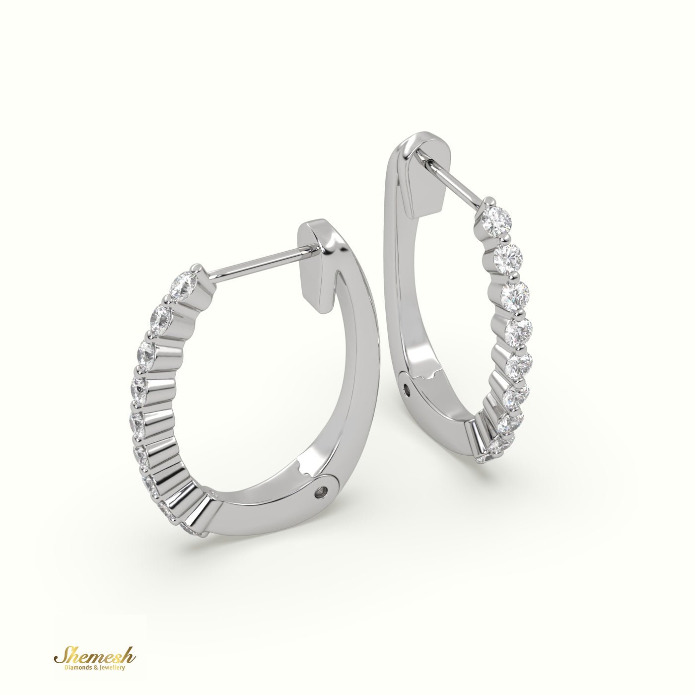 18K Gold Shared Prong Setting Hoop Diamond Earrings - shemesh_diamonds