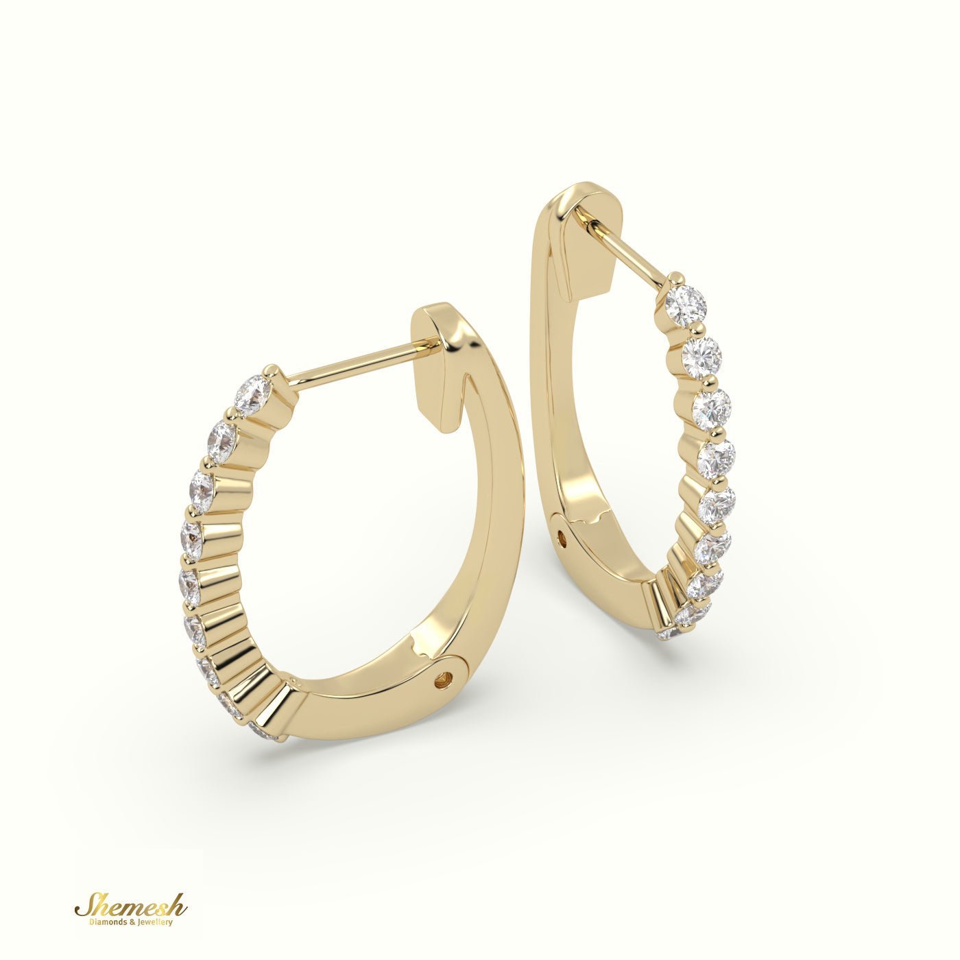 18K Gold Shared Prong Setting Hoop Diamond Earrings - shemesh_diamonds