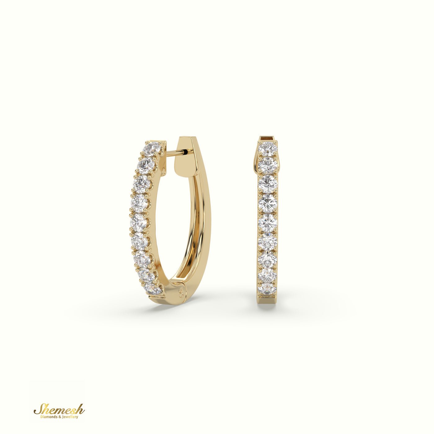 18K Gold U Shaped Prong Round Diamond Hoop Earrings - shemesh_diamonds