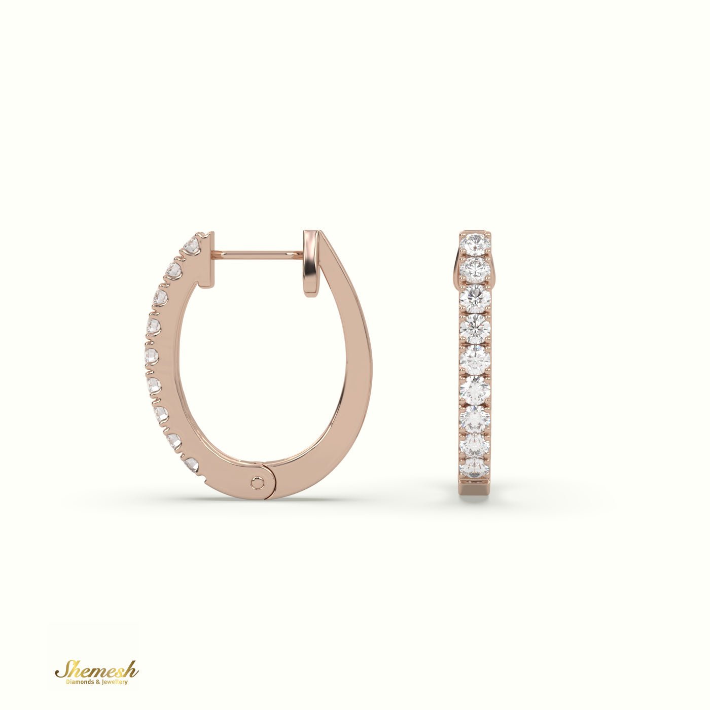 18K Gold U Shaped Prong Round Diamond Hoop Earrings - shemesh_diamonds