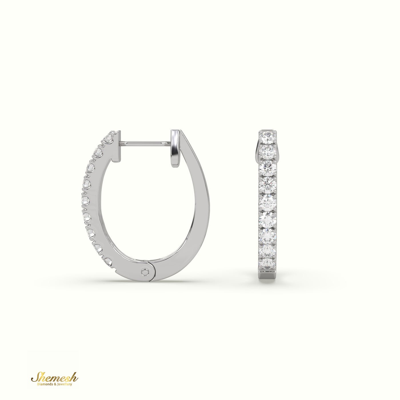 18K Gold U Shaped Prong Round Diamond Hoop Earrings - shemesh_diamonds