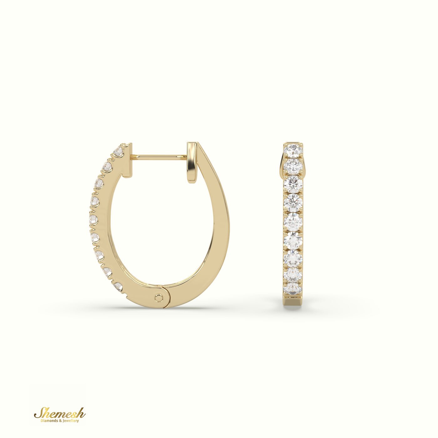 18K Gold U Shaped Prong Round Diamond Hoop Earrings - shemesh_diamonds