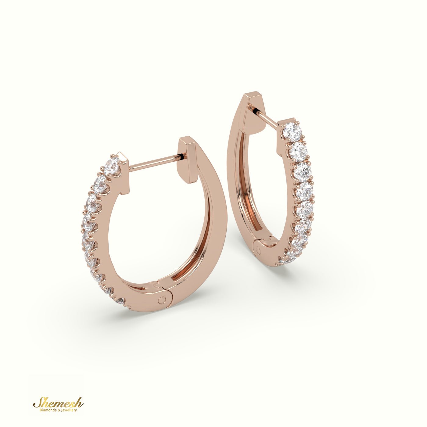 18K Gold U Shaped Prong Round Diamond Hoop Earrings - shemesh_diamonds