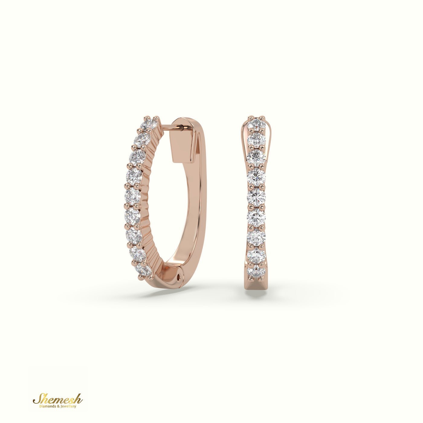 18K Gold Shared Prong Diamond Huggie Earrings - shemesh_diamonds