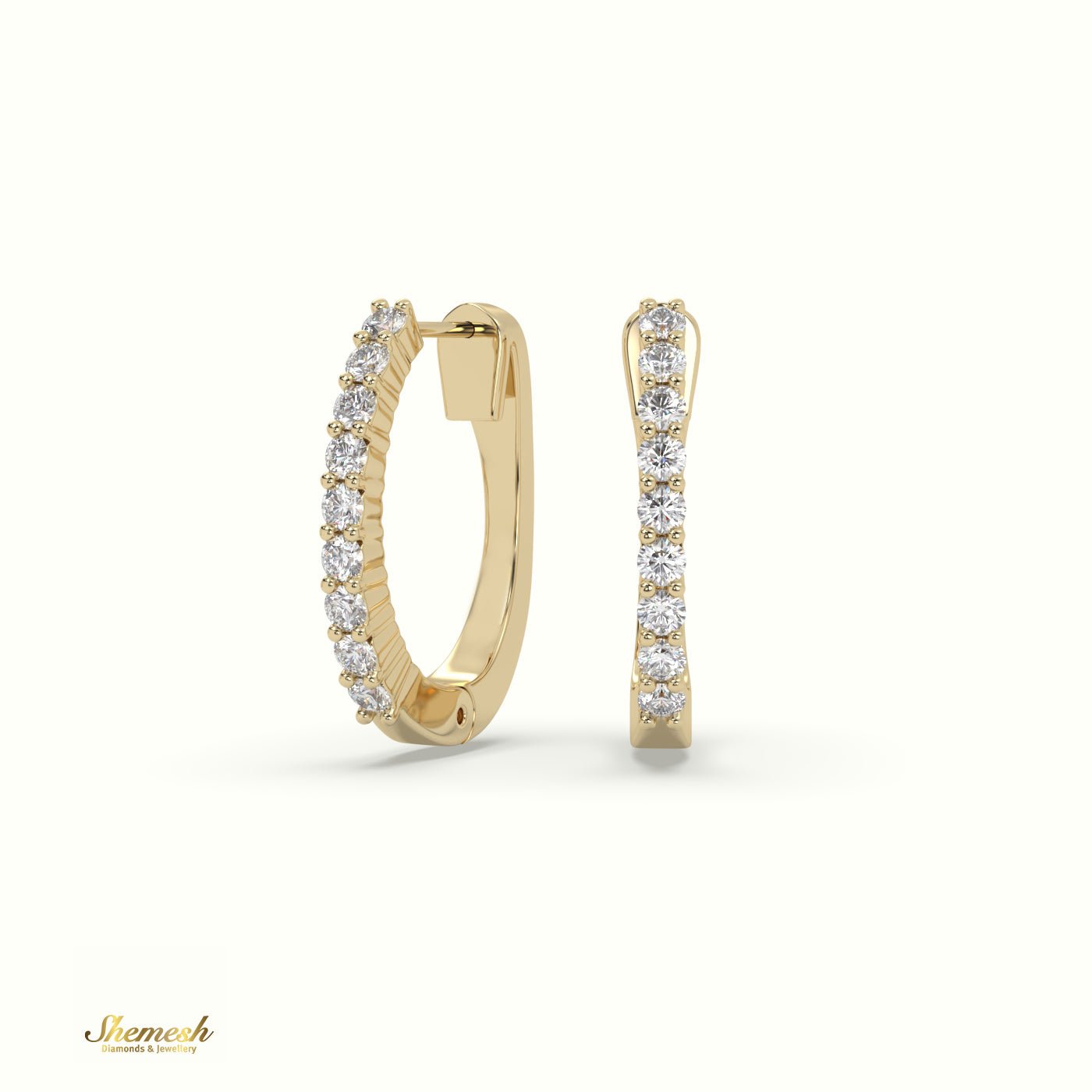 18K Gold Shared Prong Diamond Huggie Earrings - shemesh_diamonds