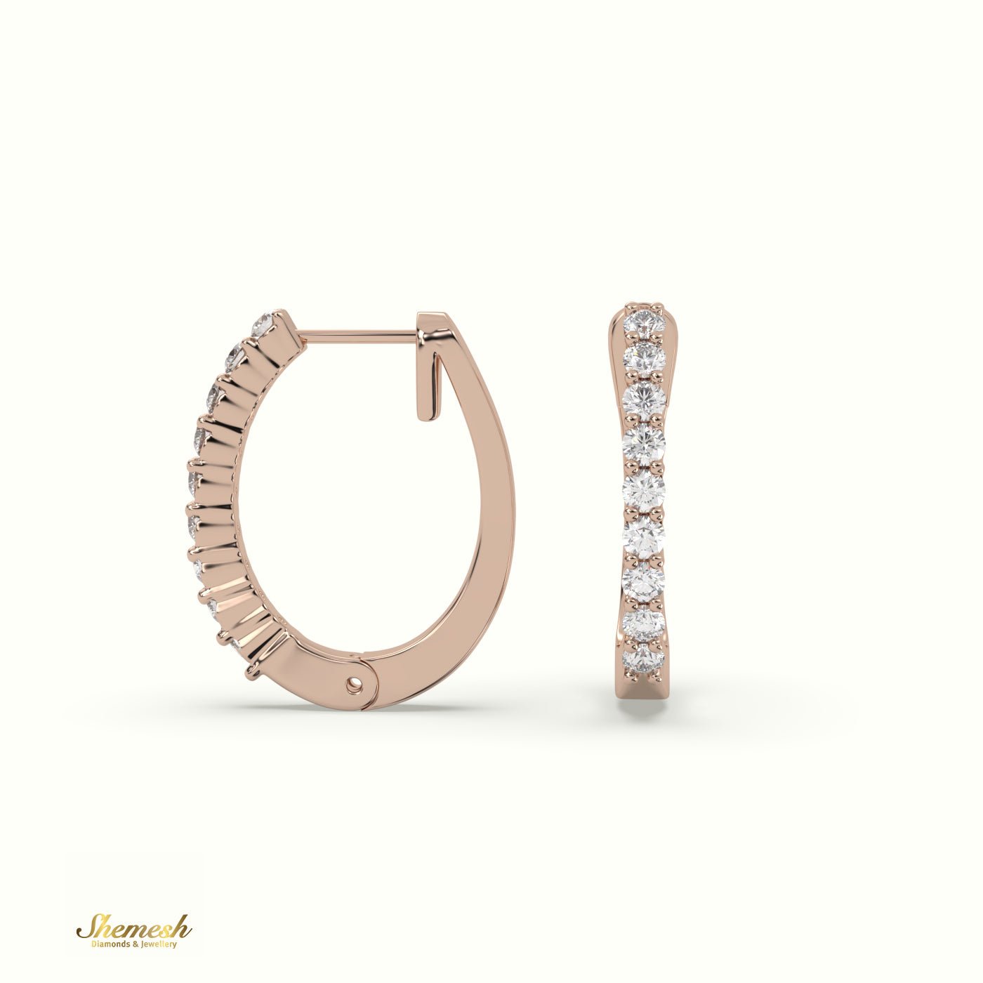 18K Gold Shared Prong Diamond Huggie Earrings - shemesh_diamonds