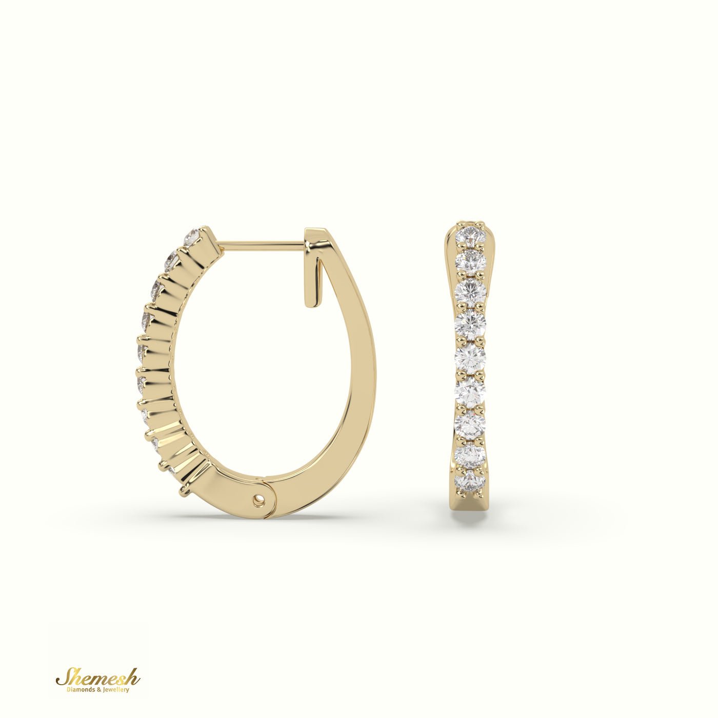 18K Gold Shared Prong Diamond Huggie Earrings - shemesh_diamonds