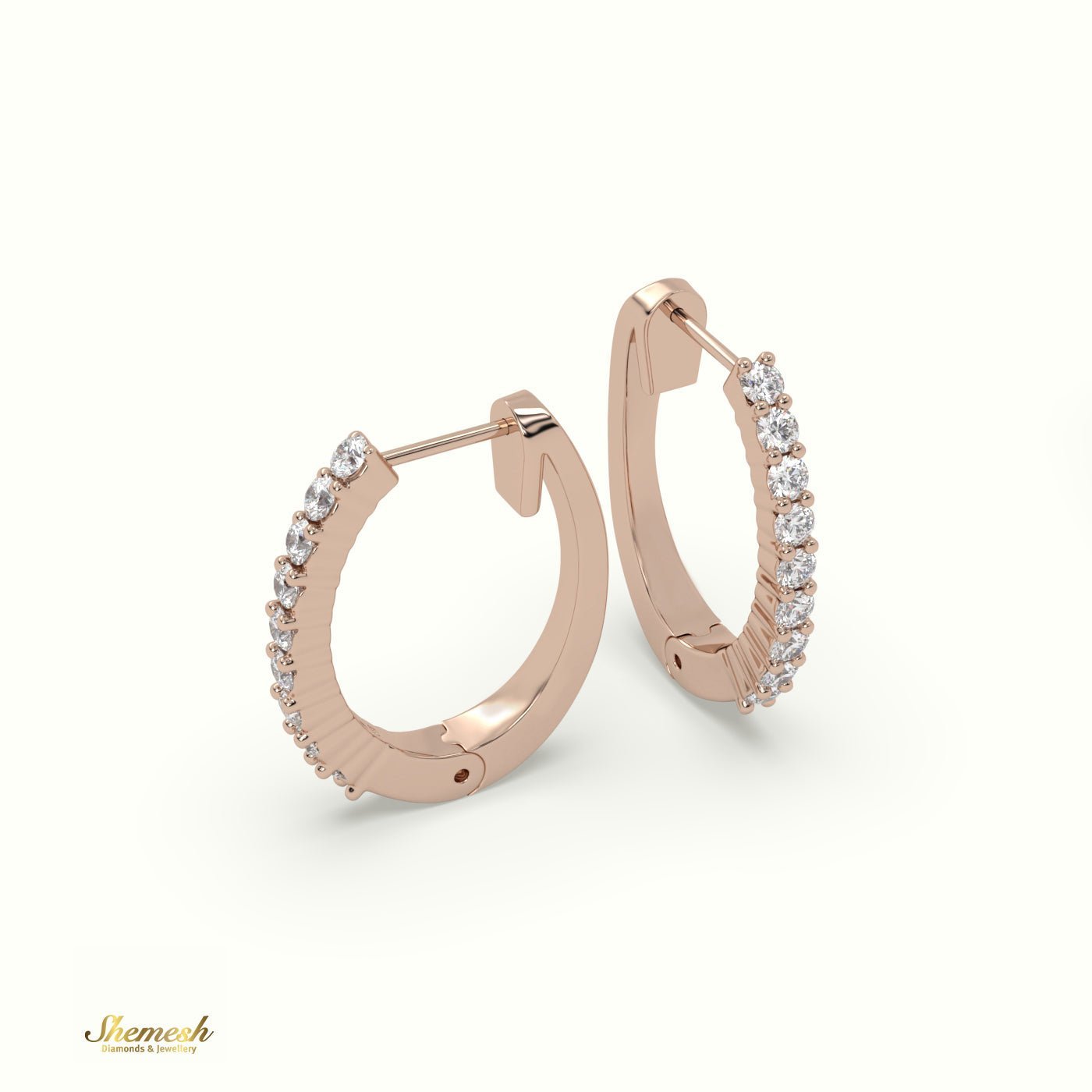 18K Gold Shared Prong Diamond Huggie Earrings - shemesh_diamonds