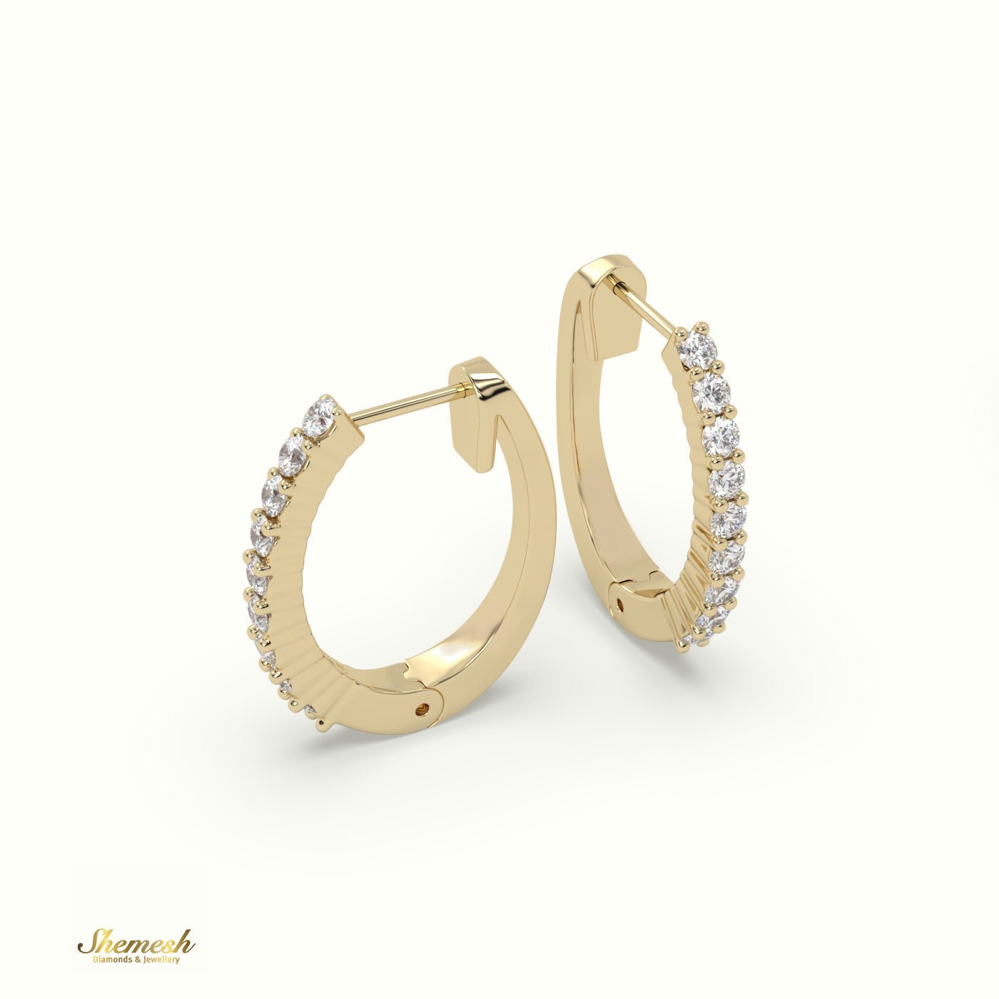 18K Gold Shared Prong Diamond Huggie Earrings - shemesh_diamonds