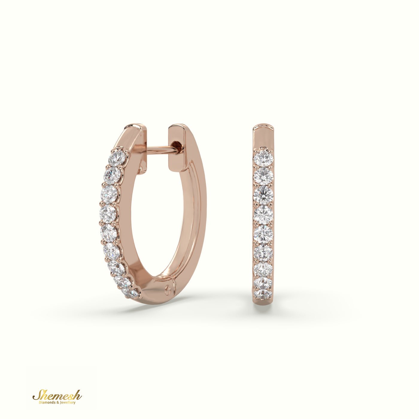 18K Gold Single Row Diamond Huggie Earrings - shemesh_diamonds