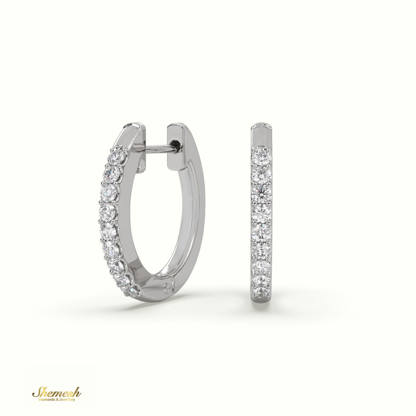 18K Gold Single Row Diamond Huggie Earrings - shemesh_diamonds