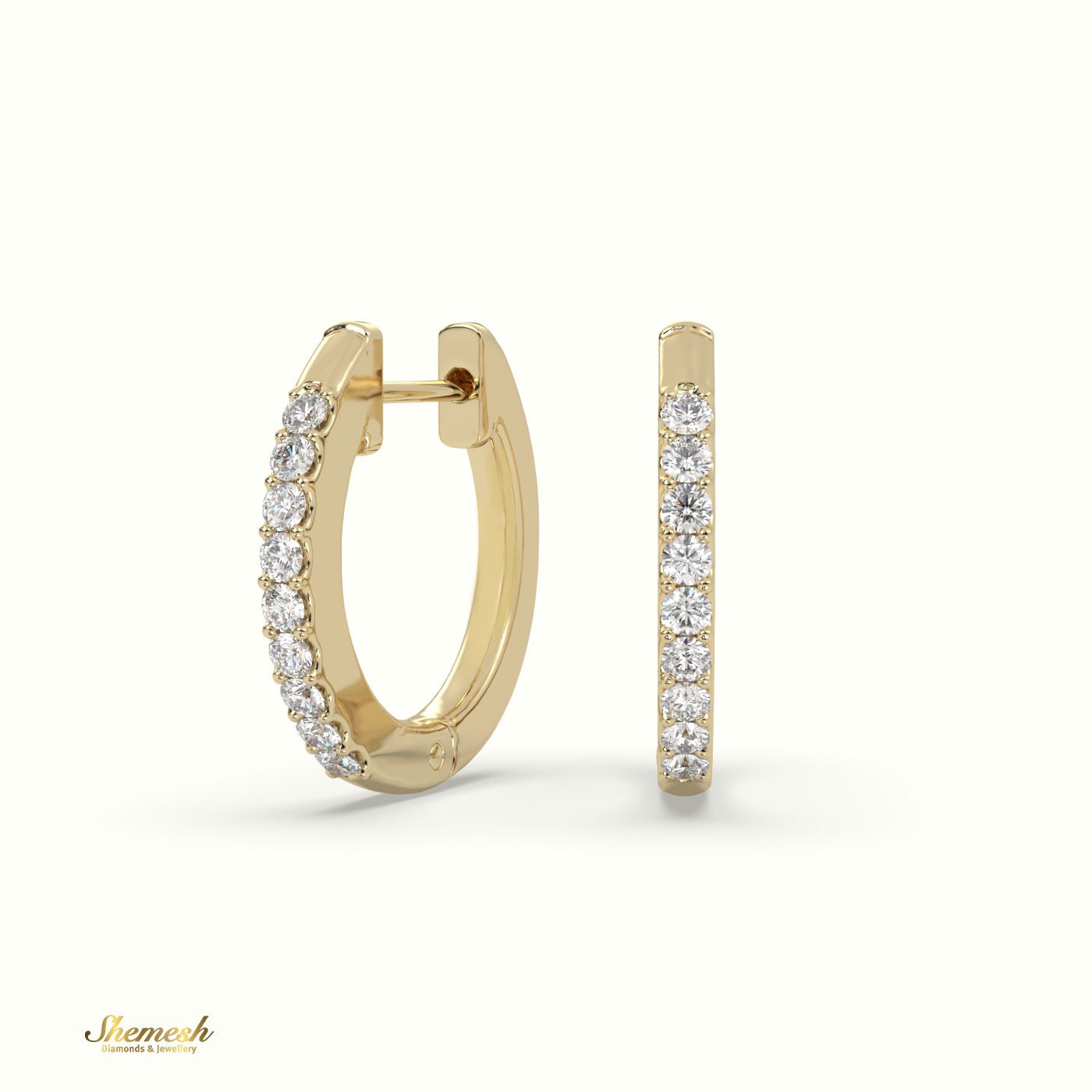 18K Gold Single Row Diamond Huggie Earrings - shemesh_diamonds