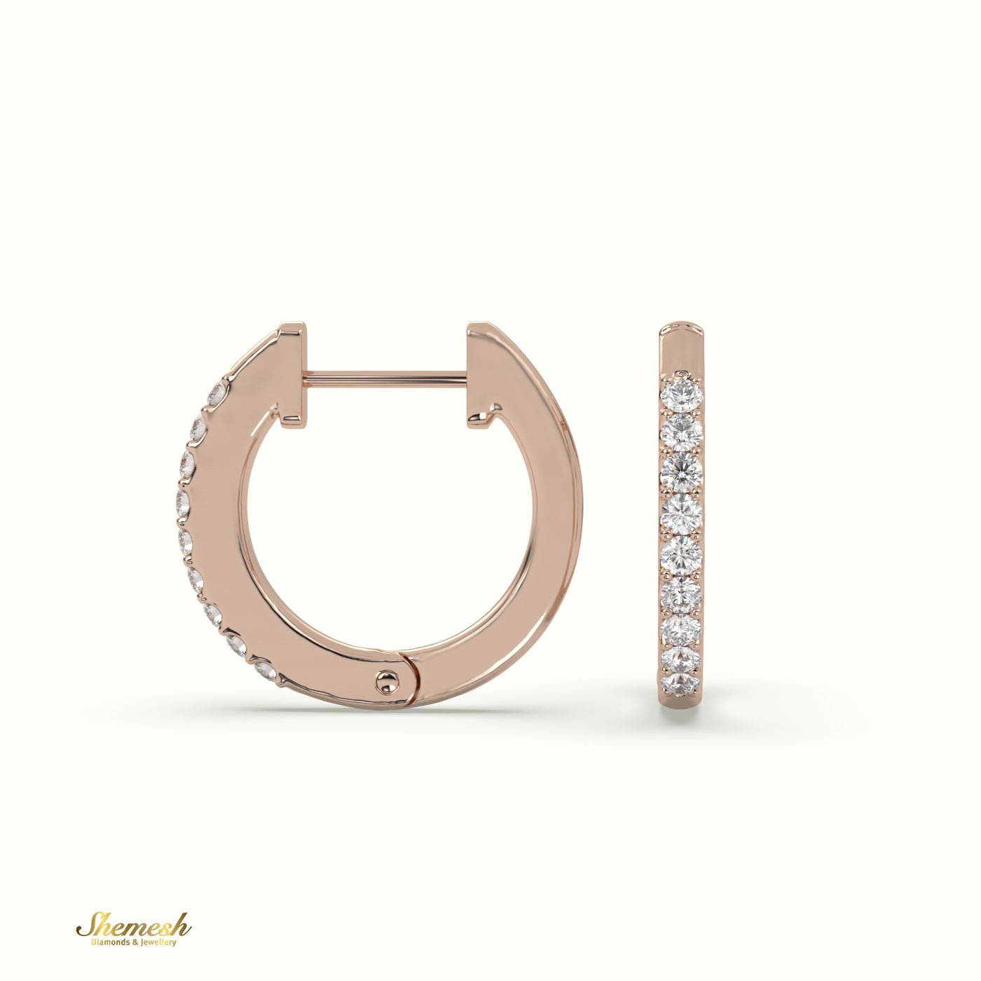 18K Gold Single Row Diamond Huggie Earrings - shemesh_diamonds