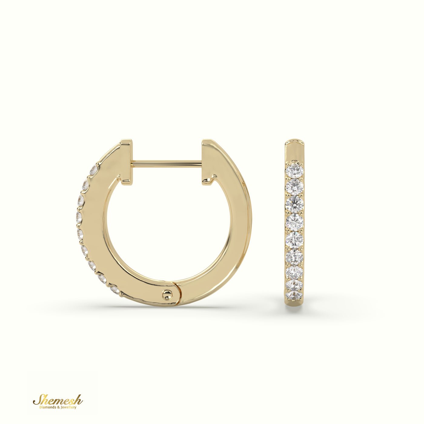 18K Gold Single Row Diamond Huggie Earrings - shemesh_diamonds