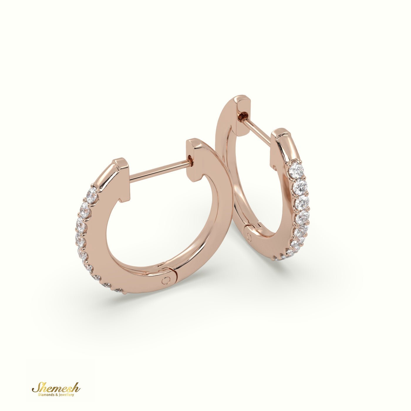 18K Gold Single Row Diamond Huggie Earrings - shemesh_diamonds